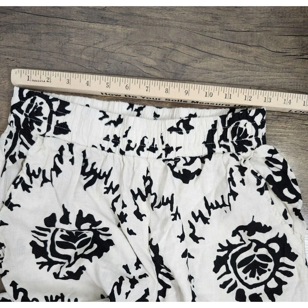 Christian Siriano Womens Small Linen Blend Wide Leg Palazzo Pants Black Cream
